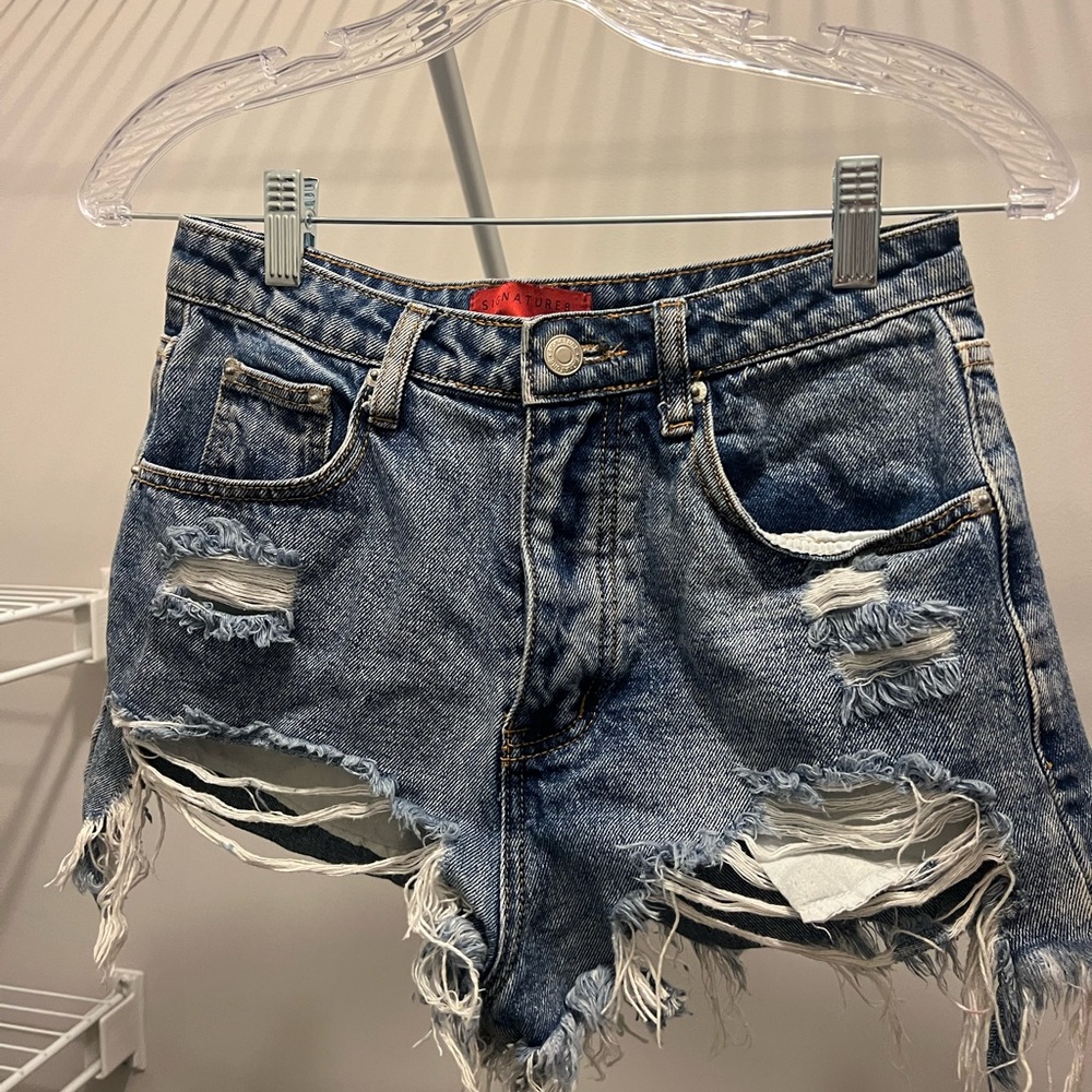 Medium wash denim shorts
